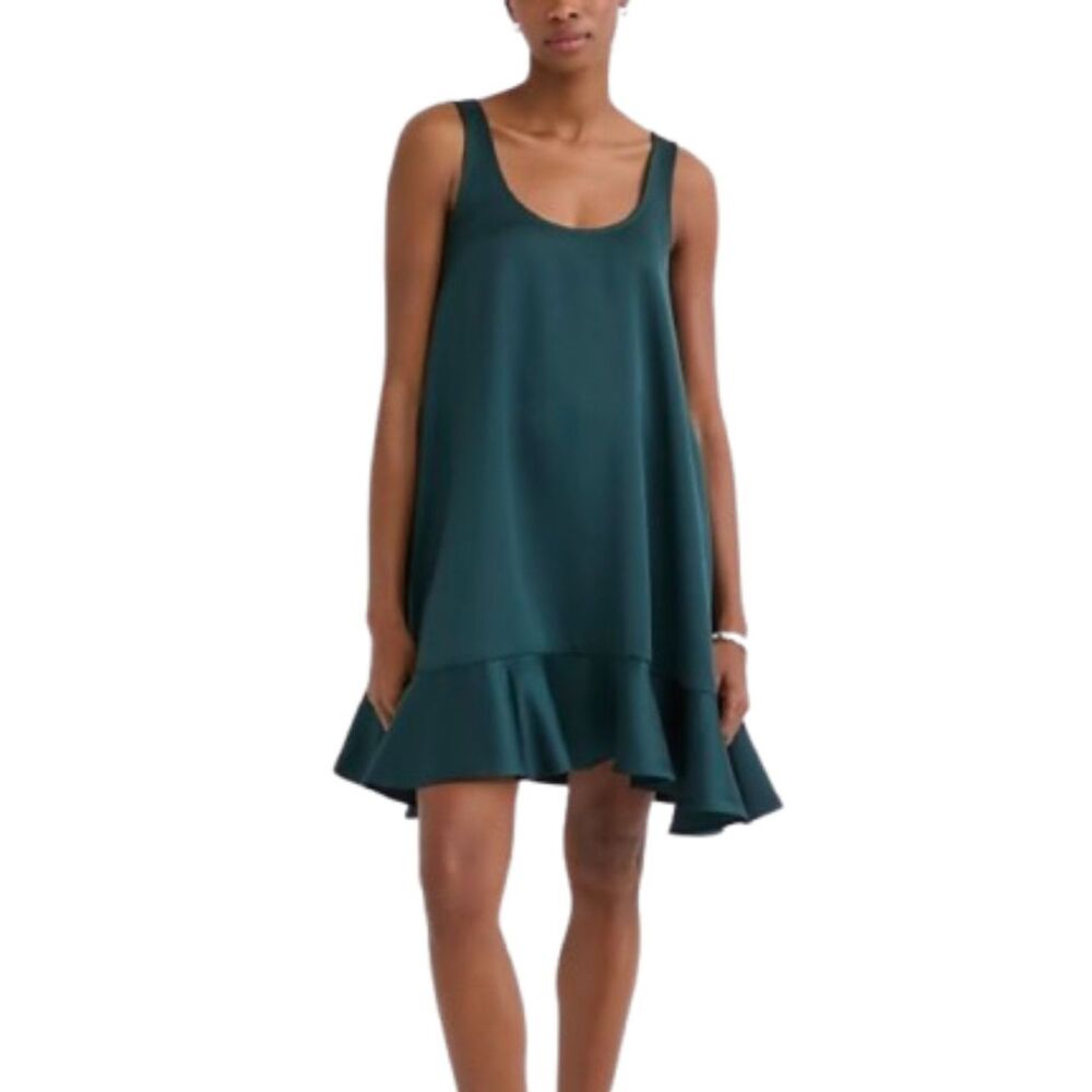 Loft NWT Green Satin Ruffle Mini Pocket Ponderosa Dress Size 2P